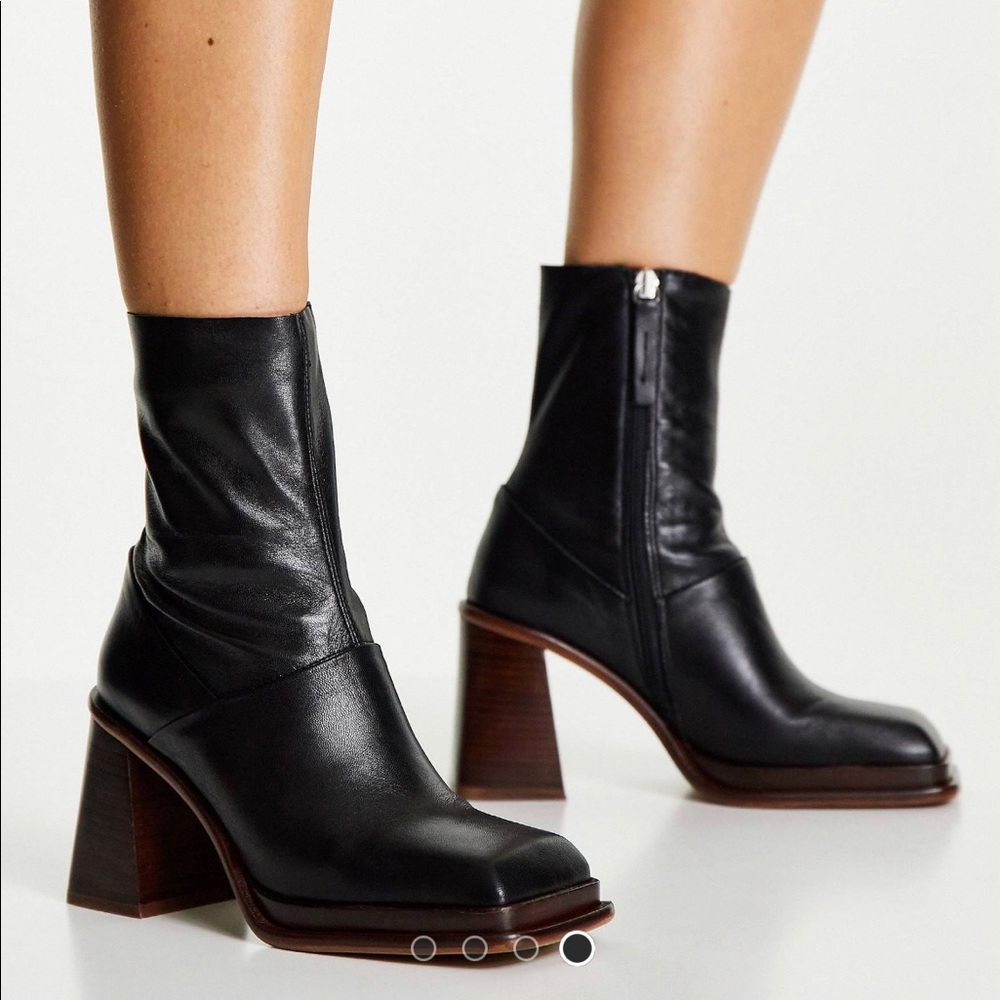 ASOS DESIGN Rochelle premium leather platform
heeled boots in black 🦋
